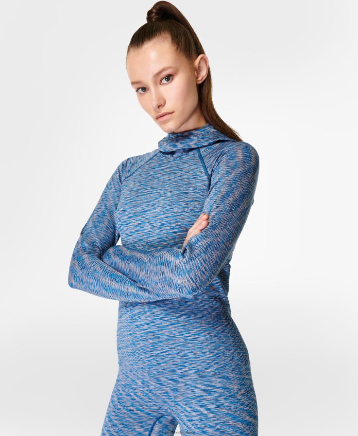 mujer camiseta interior con capucha y diseño spacedye Sweaty Betty 8VNTL764 azul profundo ropa