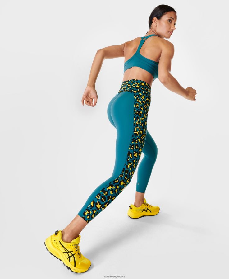 mujer Leggings deportivos Power Ultrasculpt de cintura alta 7/8 con bloques de color Sweaty Betty 8VNTL482 estampado de leopardo de píxeles azules ropa