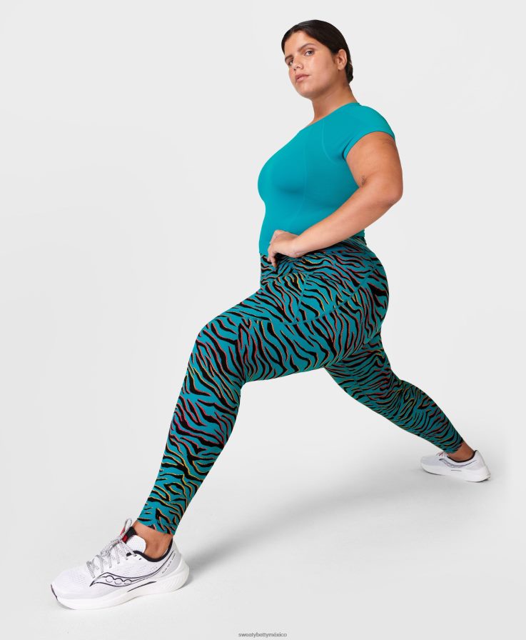 mujer leggings de entrenamiento de potencia Sweaty Betty 8VNTL57 estampado de tigre degradado azul ropa