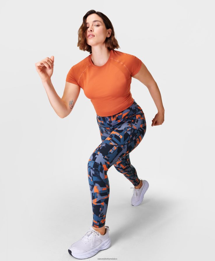 mujer leggings de entrenamiento de potencia Sweaty Betty 8VNTL59 impresión geográfica de velocidad azul ropa