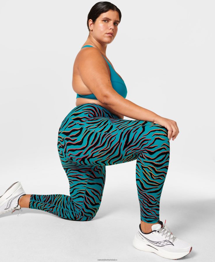 mujer leggings de entrenamiento power 7/8 Sweaty Betty 8VNTL12 estampado de tigre degradado azul ropa