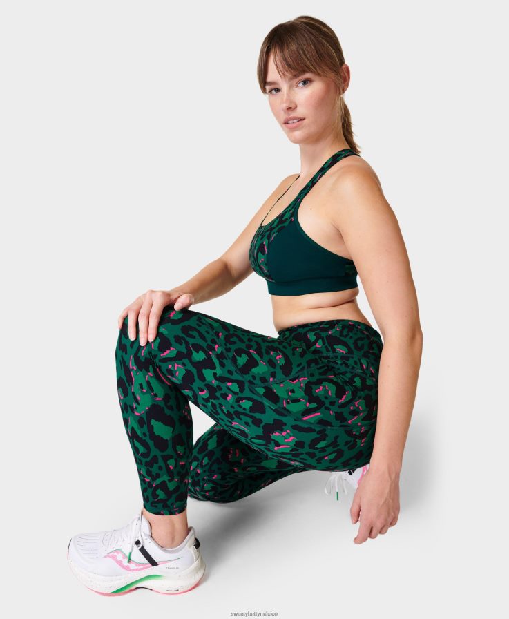 mujer leggings de entrenamiento power 7/8 Sweaty Betty 8VNTL26 pincelada verde estampado leo ropa