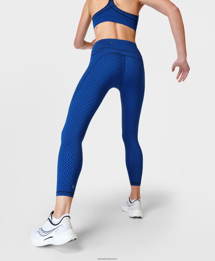mujer leggings de entrenamiento power 7/8 Sweaty Betty 8VNTL29 estampado geográfico de ápice azul ropa