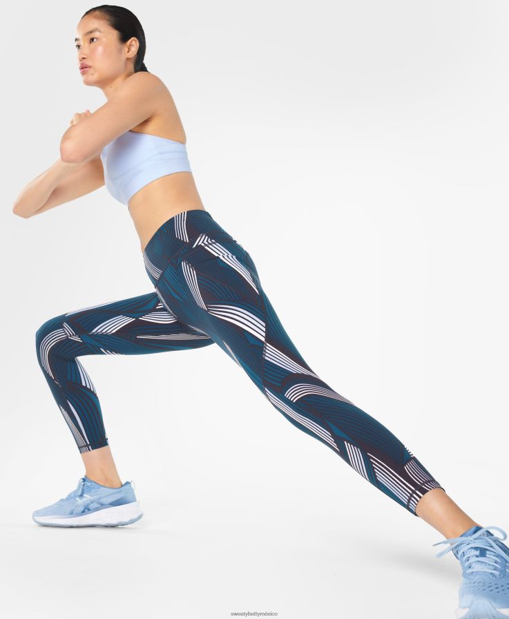 mujer leggings de entrenamiento power 7/8 Sweaty Betty 8VNTL37 estampado de olas azules ropa