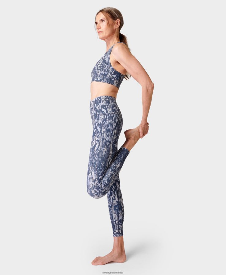 mujer leggings de yoga súper suaves Sweaty Betty 8VNTL182 estampado de serpiente ondulada azul ropa