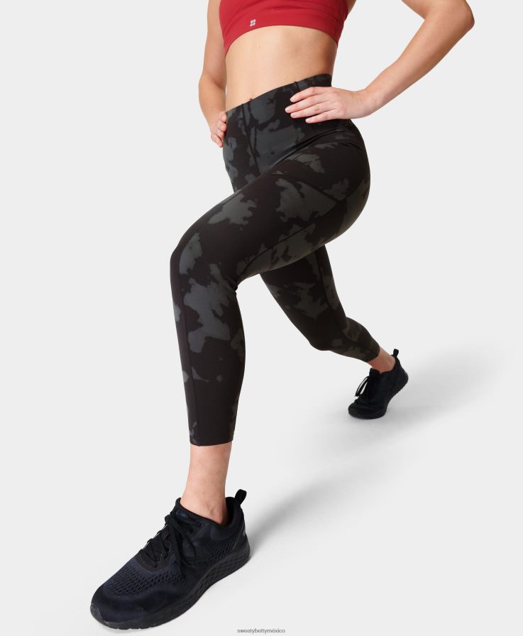mujer leggings deportivos power ultrasculpt de talle alto 7/8 Sweaty Betty 8VNTL480 impresión desvanecida en negro ropa