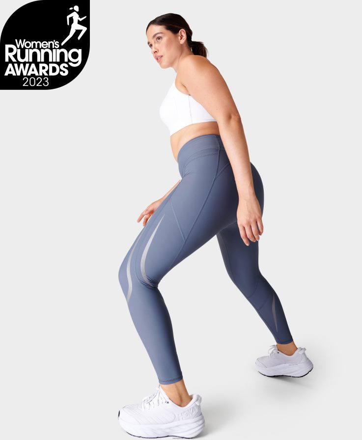 mujer leggings para correr con iluminación 7/8 de gravedad cero Sweaty Betty 8VNTL488 azul infinito ropa