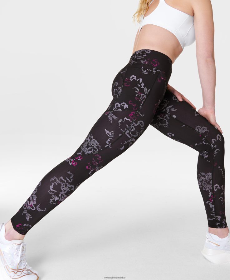 mujer leggings para correr de gravedad cero Sweaty Betty 8VNTL415 estampado floral técnico negro ropa
