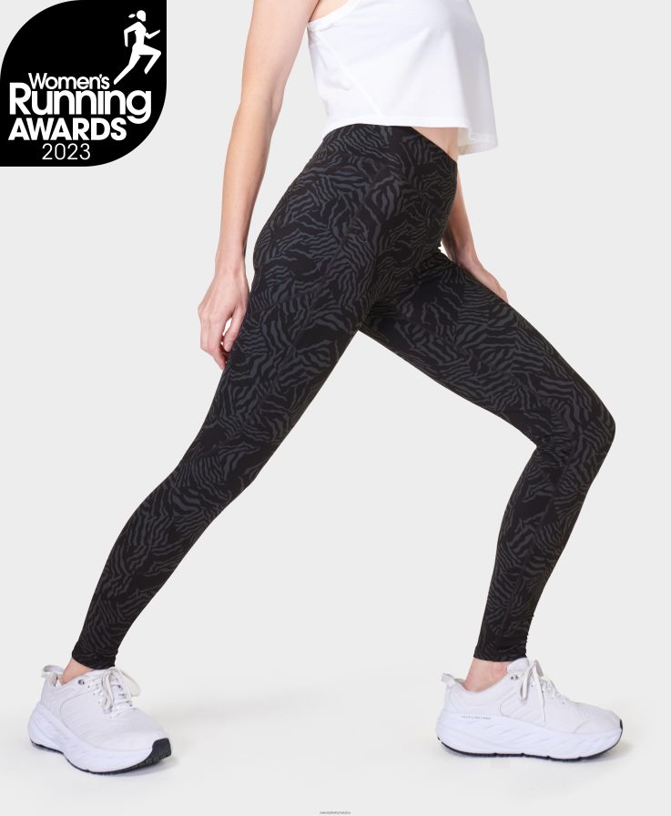 mujer leggings para correr de gravedad cero Sweaty Betty 8VNTL416 estampado de cuadros de cebra gris ropa