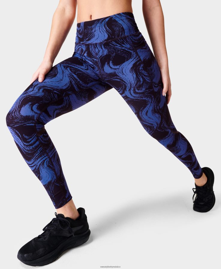 mujer leggings para correr de talle alto gravedad cero Sweaty Betty 8VNTL910 estampado de ondas azules ropa