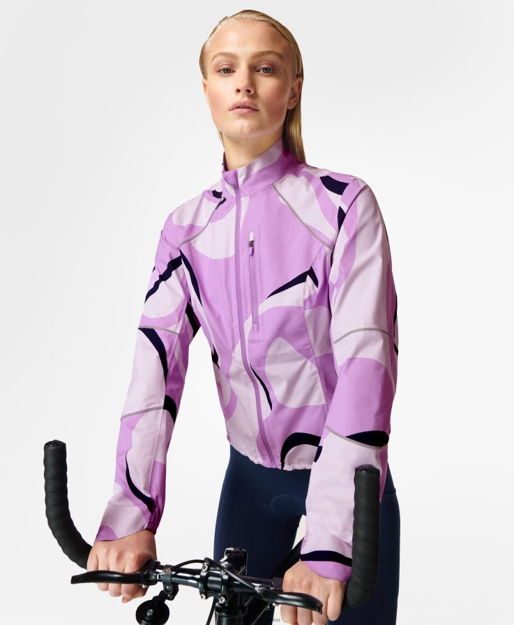 mujer chaqueta ciclista impermeable Sweaty Betty 8VNTL804 impresión de mármol de agua púrpura ropa