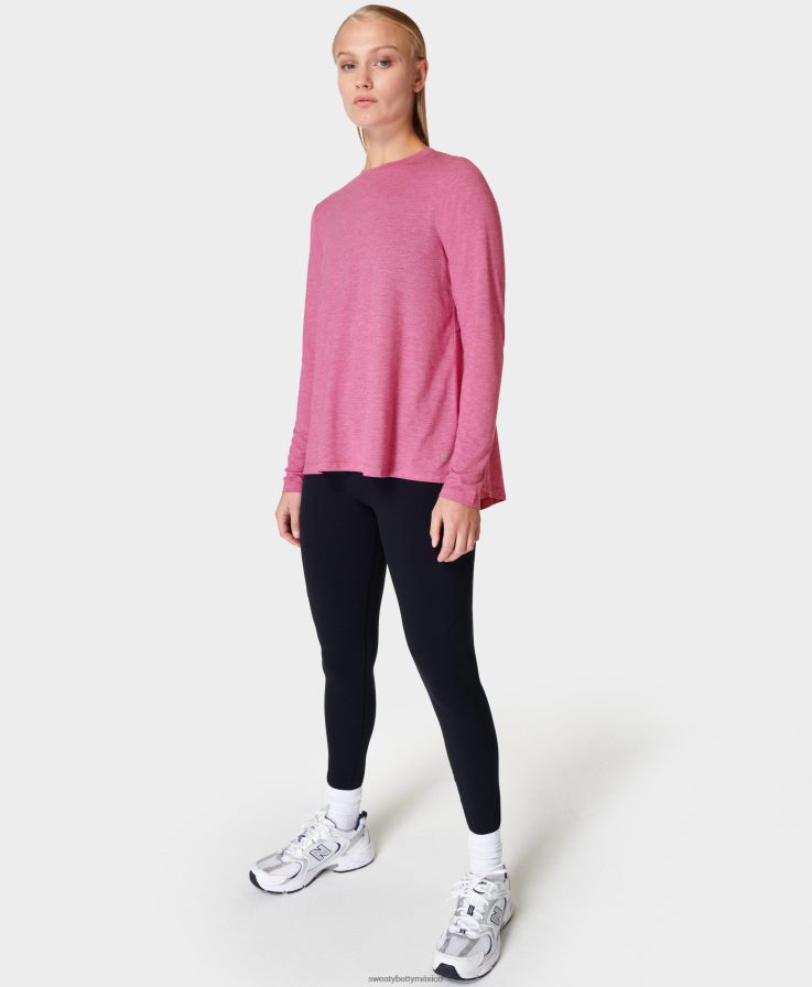 mujer camiseta de entrenamiento de concentración de manga larga Sweaty Betty 8VNTL952 rosa flox ropa