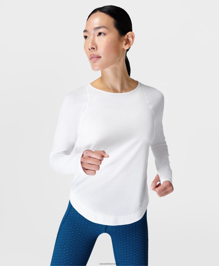 mujer camiseta de manga larga para correr respira fácil Sweaty Betty 8VNTL96 blanco ropa