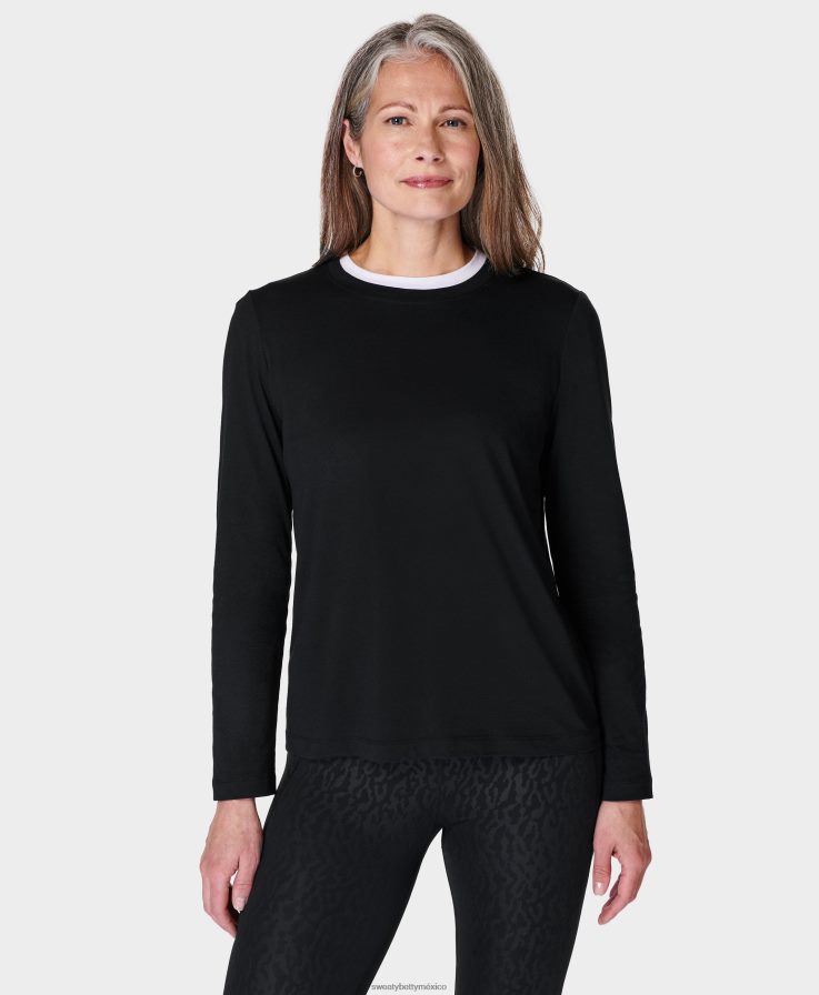 mujer camiseta esencial de manga larga Sweaty Betty 8VNTL161 negro ropa