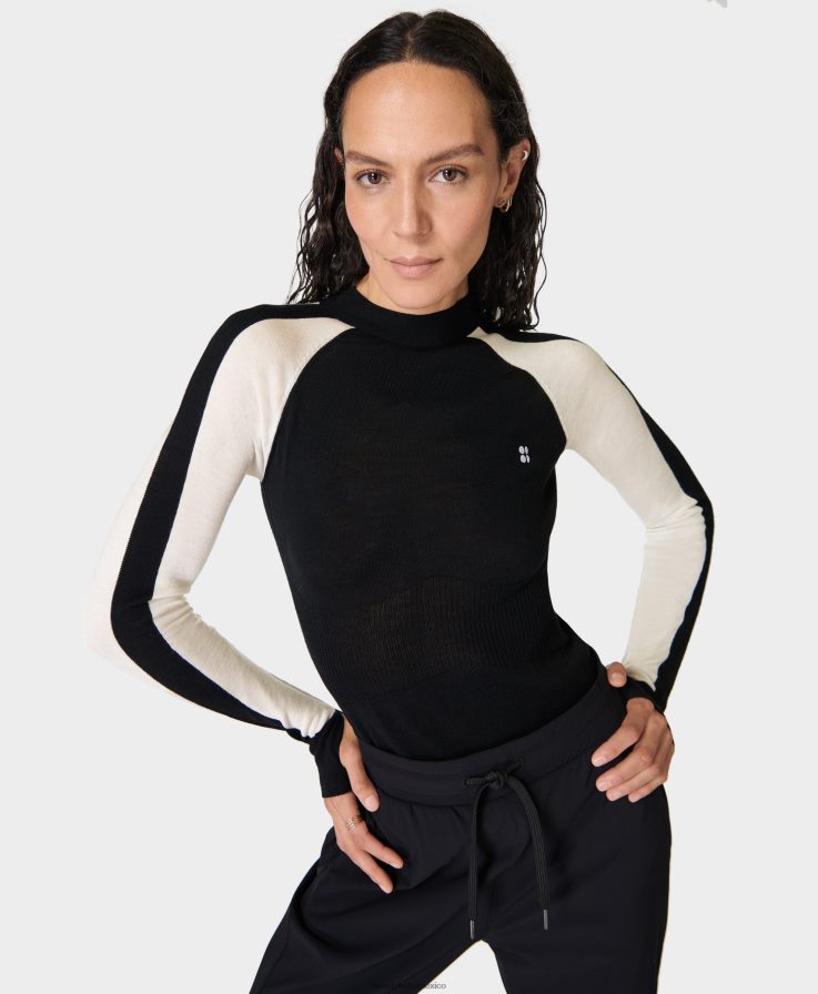 mujer camiseta interior de merino con bloques de color Sweaty Betty 8VNTL462 negro ropa