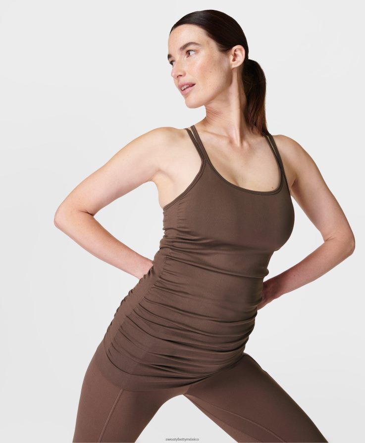 mujer tanque de yoga sin costuras aplomo Sweaty Betty 8VNTL705 marrón nuez ropa