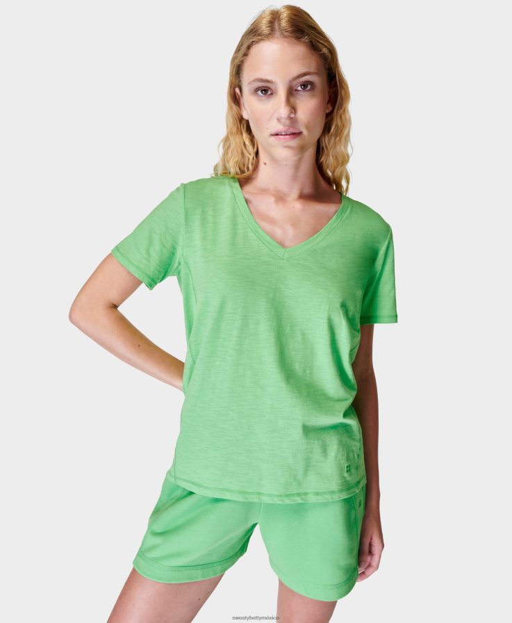 mujer actualizar camiseta con cuello en v Sweaty Betty 8VNTL1072 irradiar verde ropa