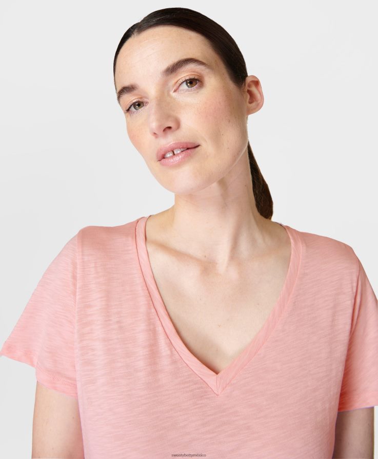 mujer actualizar camiseta con cuello en v Sweaty Betty 8VNTL1075 Rosa suave ropa