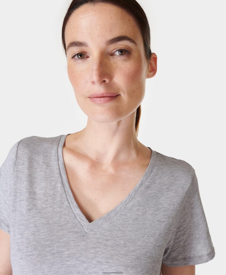 mujer actualizar camiseta con cuello en v Sweaty Betty 8VNTL1077 marga gris claro ropa