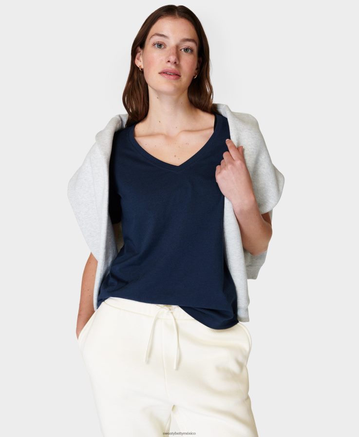 mujer camiseta básica con cuello en v Sweaty Betty 8VNTL261 Azul marino ropa