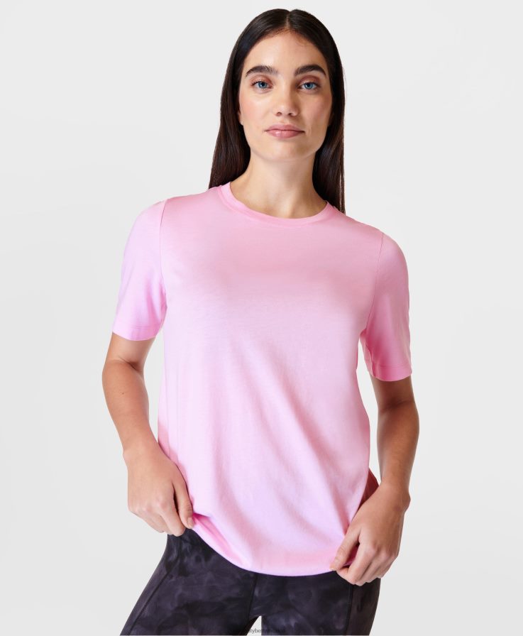 mujer camiseta esencial con cuello redondo Sweaty Betty 8VNTL231 rosa tiza ropa