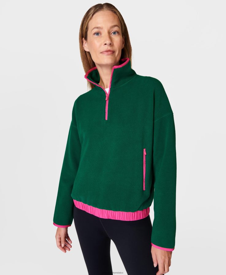 mujer jersey de lana malva con media cremallera Sweaty Betty 8VNTL672 verde retro ropa
