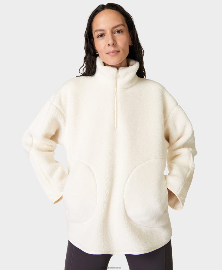 mujer media cremallera texturizada de felpa polar Sweaty Betty 8VNTL359 estudio blanco ropa