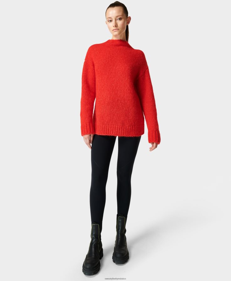 mujer suéter de bouclé cepillado con cuello alzado Sweaty Betty 8VNTL854 rojo arándano ropa
