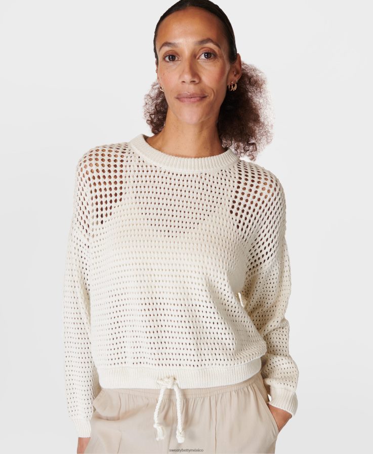 mujer suéter tides high de tejido abierto Sweaty Betty 8VNTL570 lirio blanco ropa
