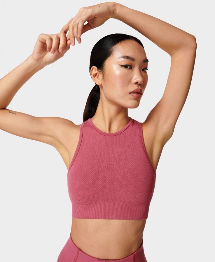 mujer sujetador de yoga de cuello alto sin costuras mindful Sweaty Betty 8VNTL1034 rosa ambiental ropa