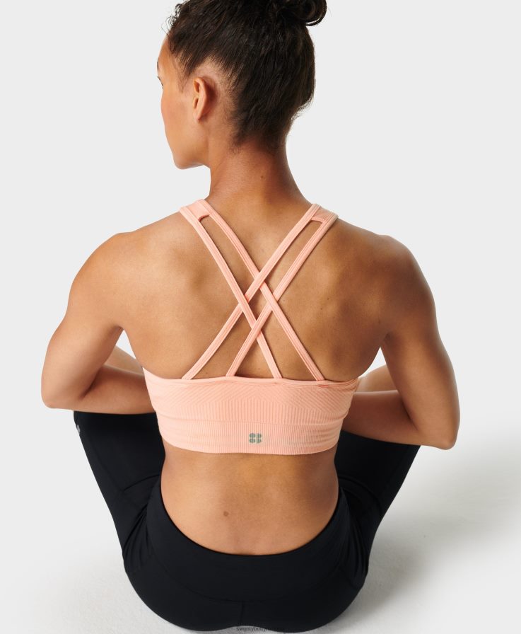 mujer sujetador de yoga de cuello alto sin costuras mindful Sweaty Betty 8VNTL1038 sorbete rosa ropa