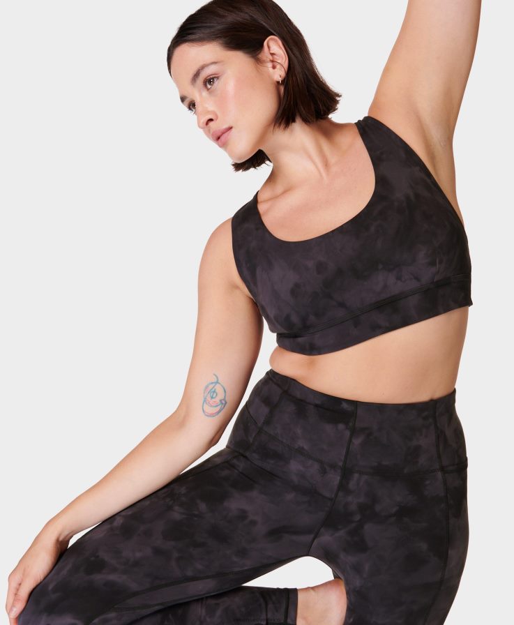 mujer sujetador de yoga reversible súper suave Sweaty Betty 8VNTL334 estampado de tinte en aerosol negro ropa