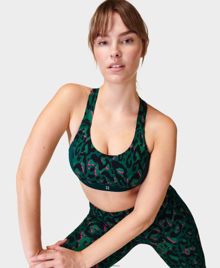 mujer sujetador deportivo power de sujeción media Sweaty Betty 8VNTL260 pincelada verde estampado leo ropa